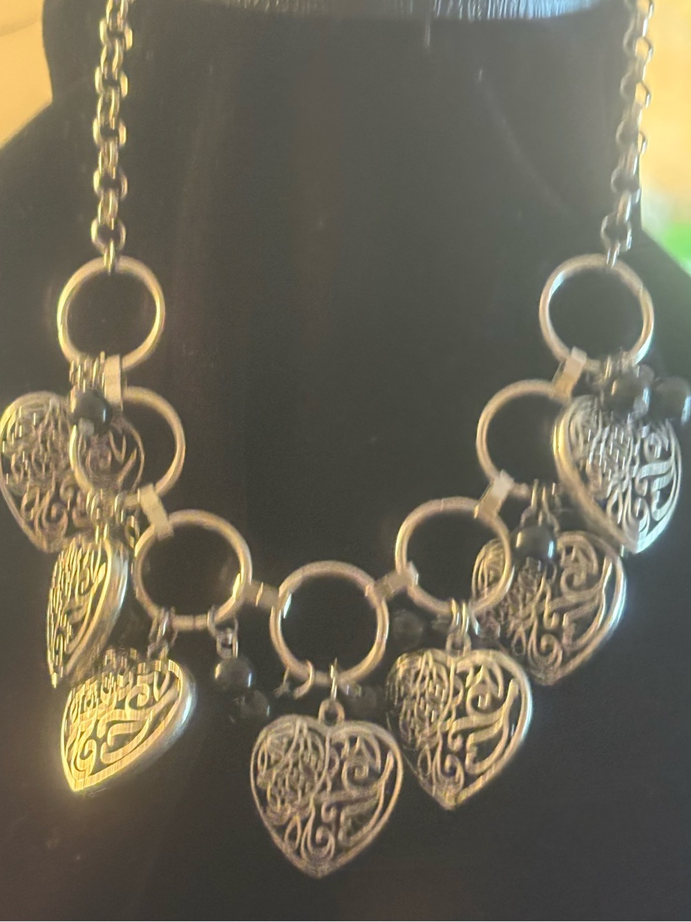 Silver tone Heart Charm Statement Necklace